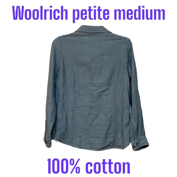 2/$40 M Petite Woolrich Chambray Pockets Epaulettes Button Shirt Lt Blue Medium - Picture 2 of 10